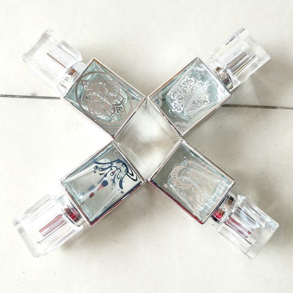 Botol Parfume Spray Kotak Kaca UV Motif Silver 30Ml