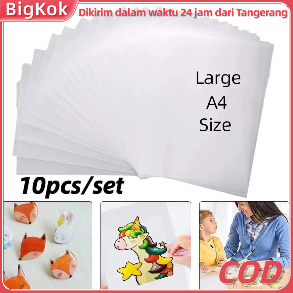 10PCS Kertas Shrink A4 Transparan Untuk DIY/ Plastik Shrinky Dink / Plastik Penyusut Panas Bisa Dice