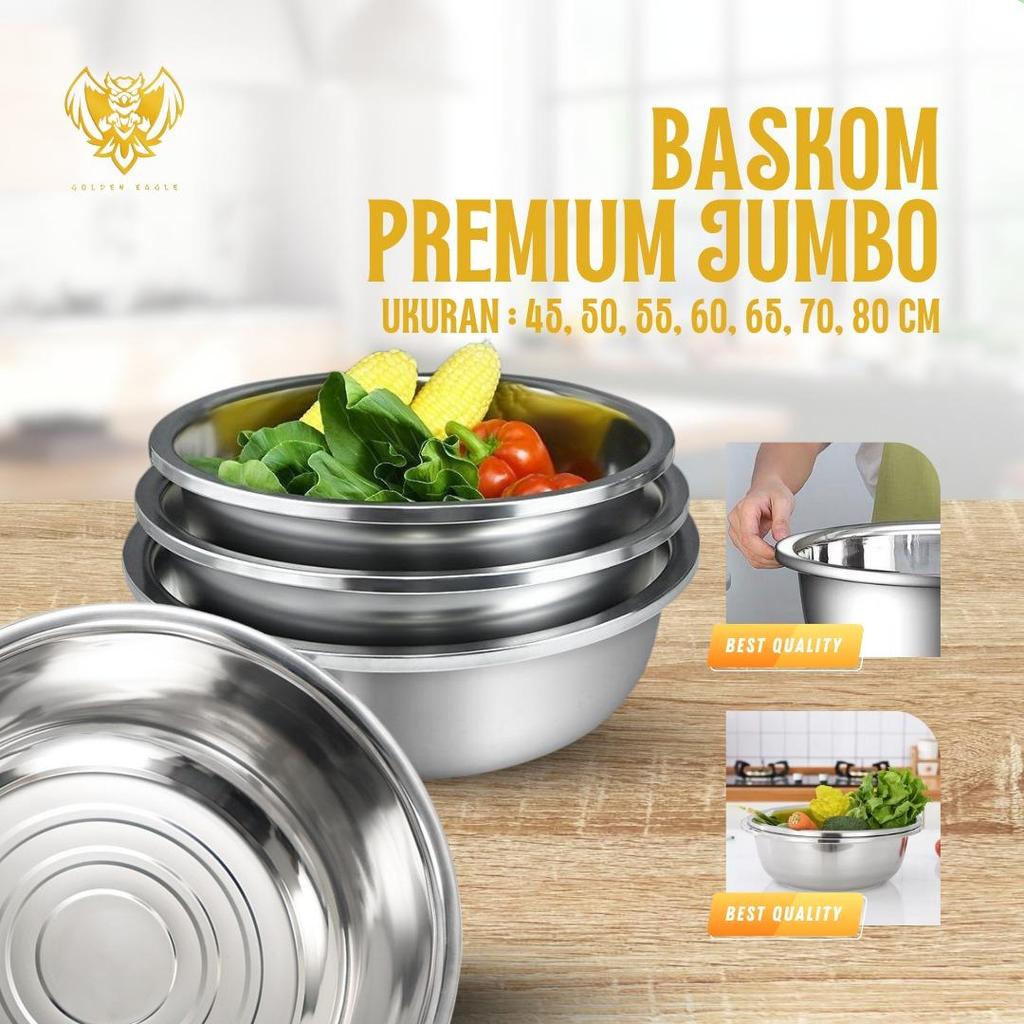 JSS - Baskom Stainless Steel Jumbo Wadah Cuci Beras Buah Sayur Wadah Makanan Wadah Sup Besar Serbagu