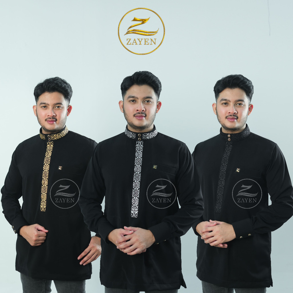 Baju Kemko FATHAN Kemeja Koko Dewasa Lengan Panjang Koko Bordir Mewah Busana Muslim Pria Kemko Kurta