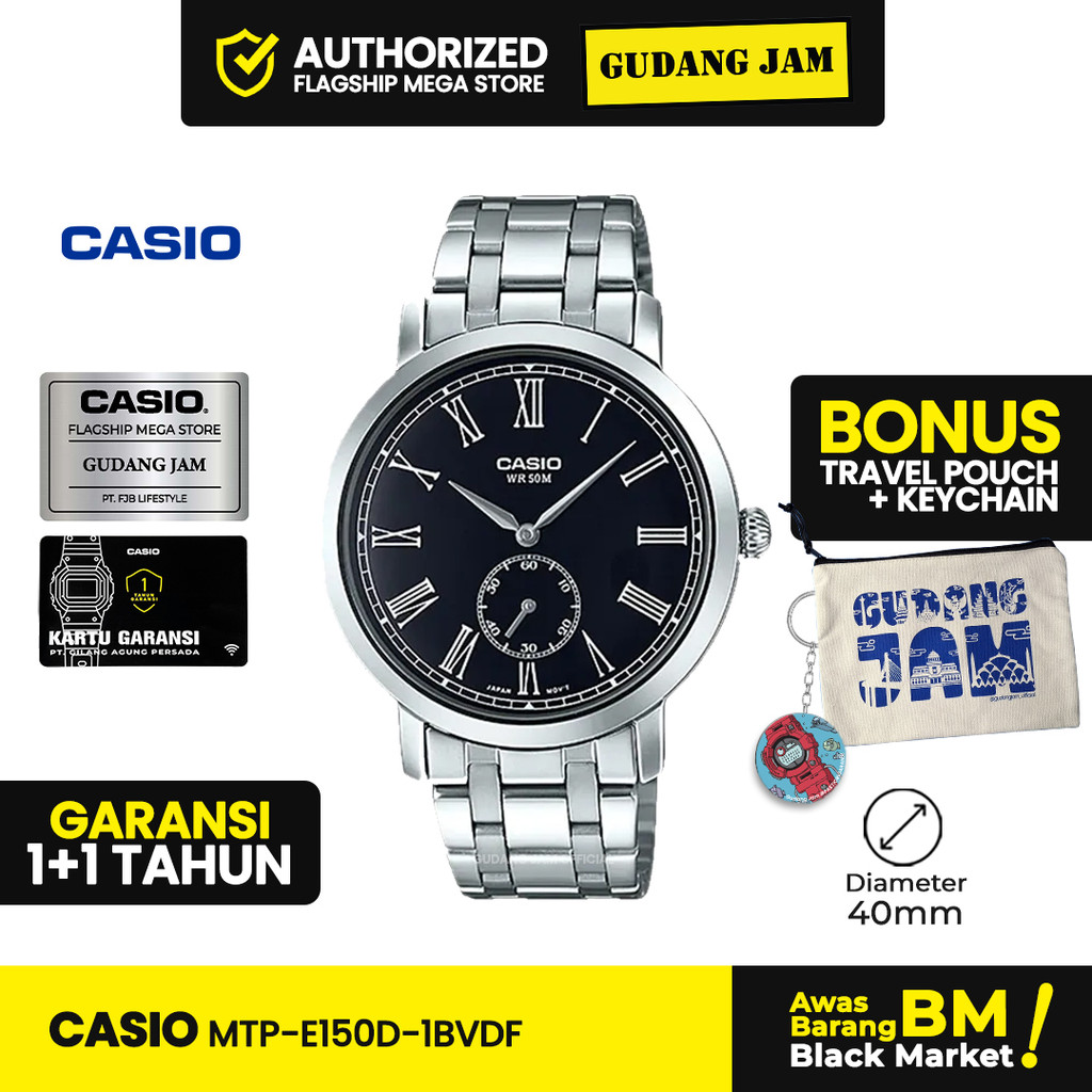 Jam Tangan Casio Pria MTP-E150D-1BVDF Black Dial Analog Rantai