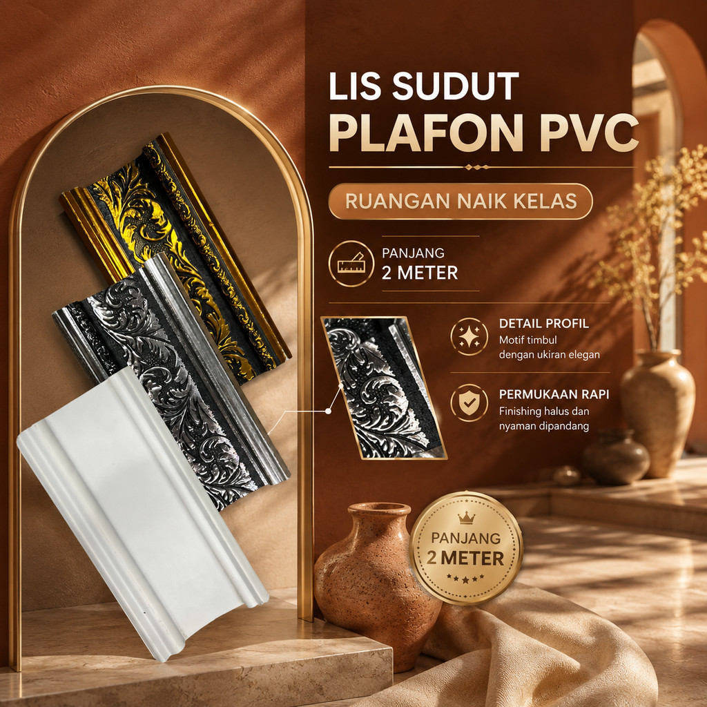 List Plafon PVC 2M 8CM 12CM Lis Pigura PVC Premium Anti Rayap Anti Air Dekor Interior Rumah Modern