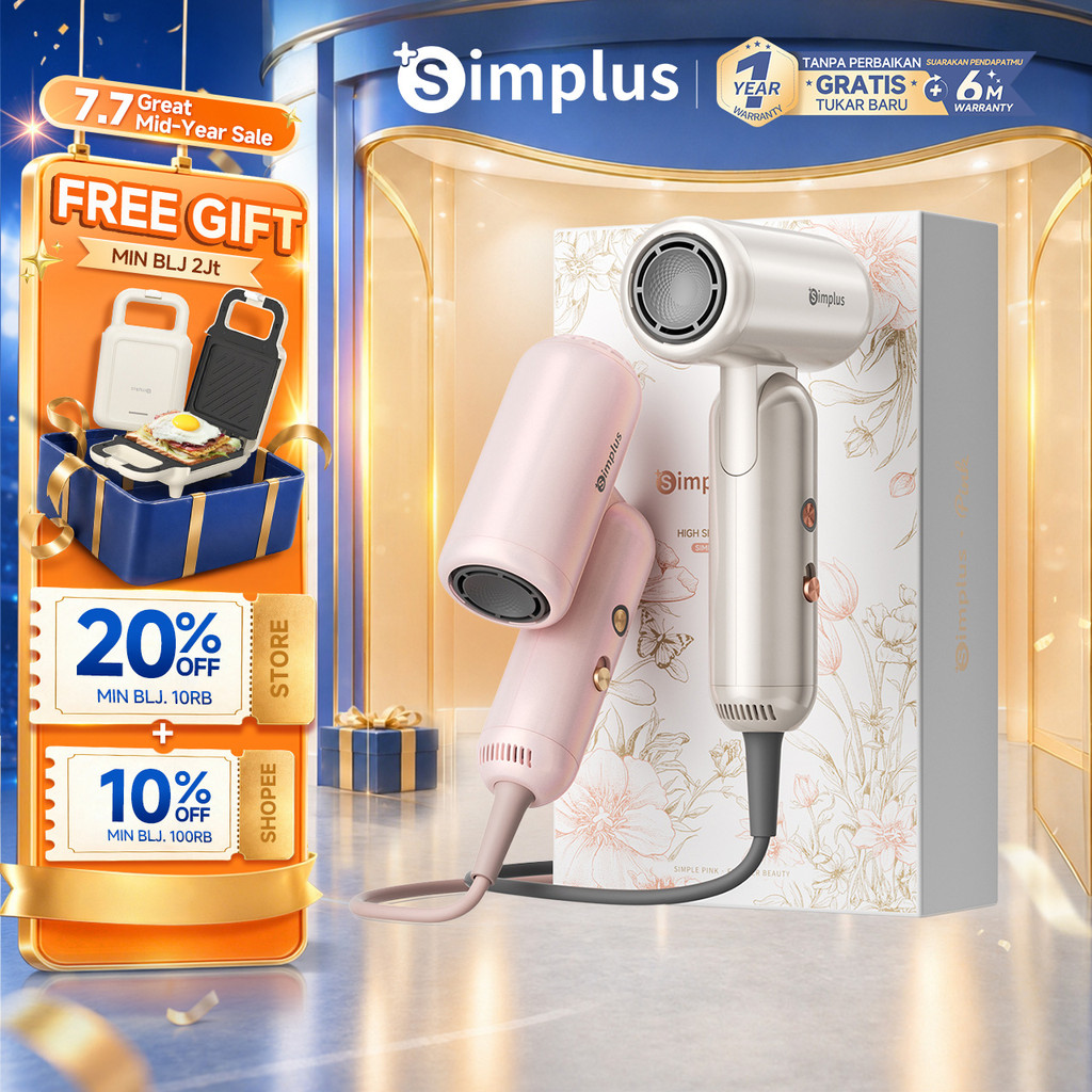 Simplus HairDryer Snap Sonic Lipat Mini 70m/detik High Speed 110,000 rpm 300 Juta Ion Negatif