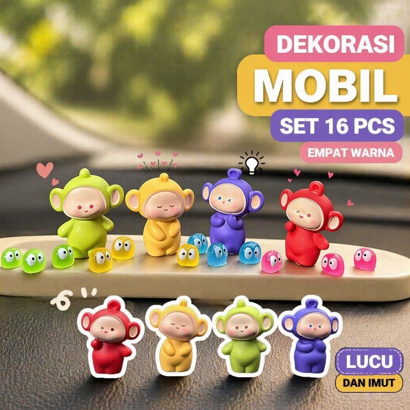Dekorasi Dashboard Mobil Mini Teletubbies Lucu Set 16pcs Boneka Resin Handpaint Hiasan Meja