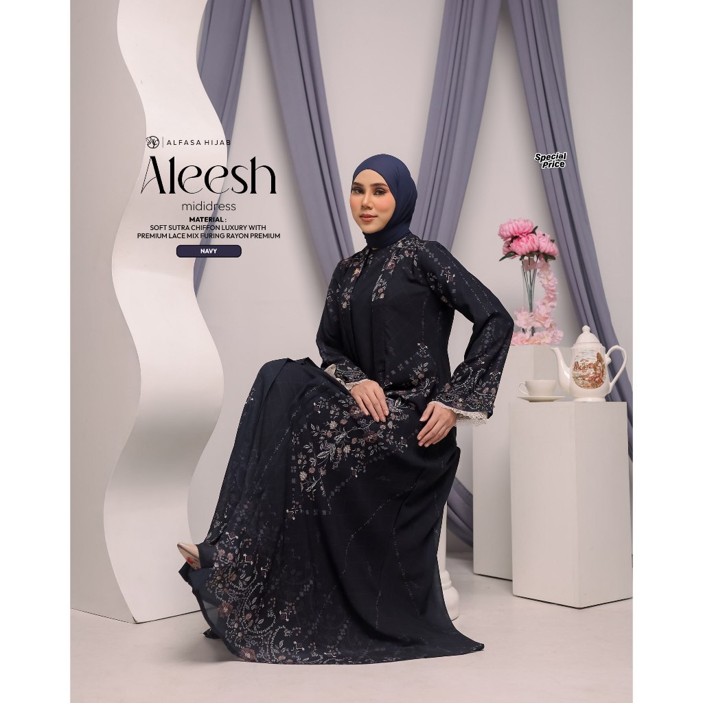 GAMIS KONDANGAN MOTIF PREMIUM ALEESH MIDI DRESS EXCLUSIVE COLLECTION - ALFASA HIJAB