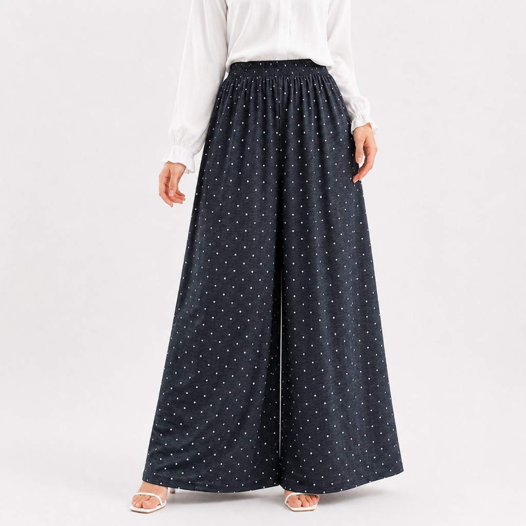 Celana Kulot Polkadot Knit Sakura import Loose Pants Highwaist