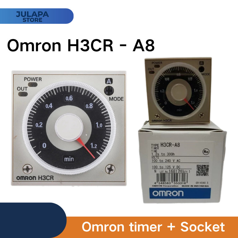 Timer H3CR-A8 + Socket // Omron Timer H3CR-A8 220V // Timer Omron H3CR-A8