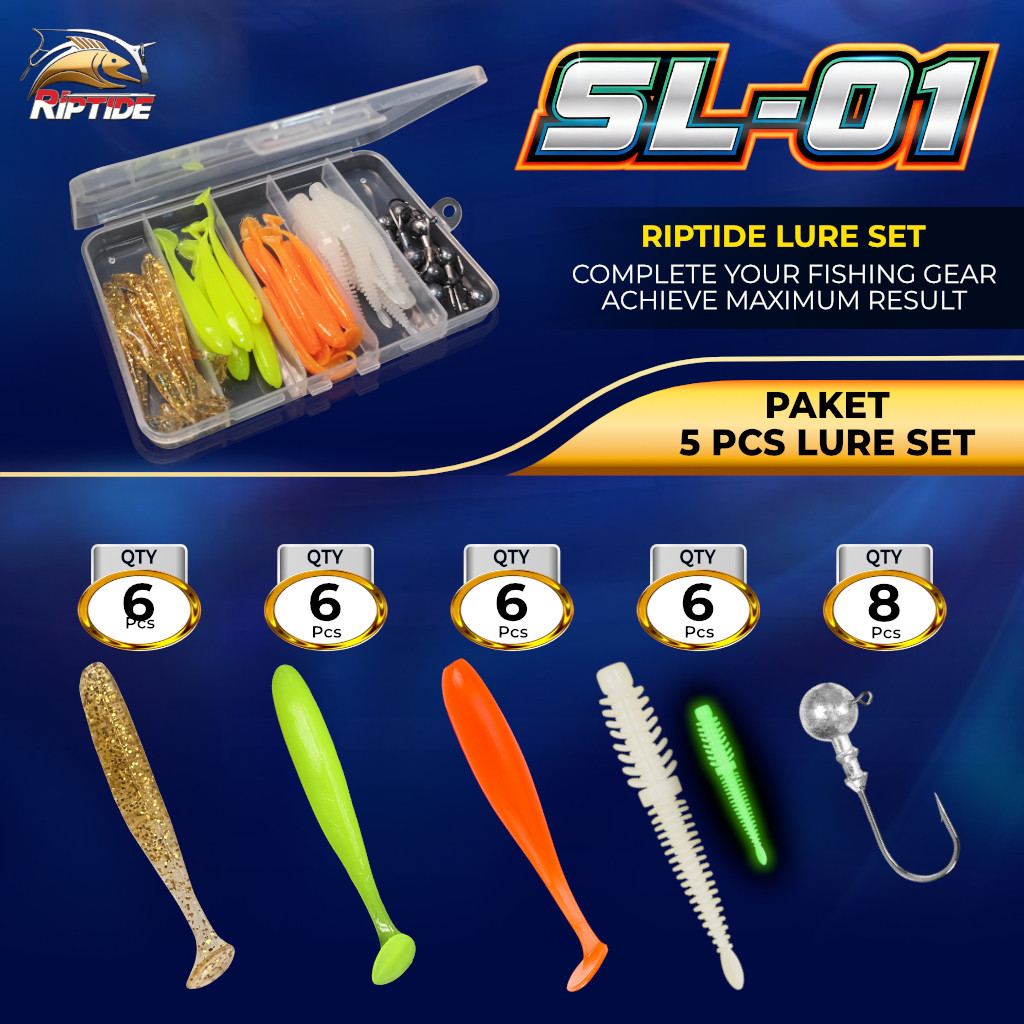 RIPTIDE 1 Set Box Umpan Pancing Umpan Pancing Soft Lure SL-01 | SL-02 | SL-03 | SL-04 | SL-05 | SL-0