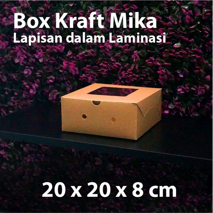 (Depok) Dus Kraft 20 x 20 x 8 cm dengan Mika - Box Cake Coklat Snack