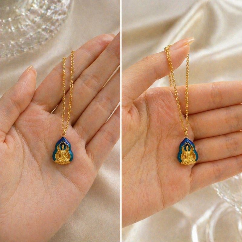 Small Buddha Pendant for Women, Mini Buddha Amulet, New Chinese Style Vintage Necklace, Gift for Mom