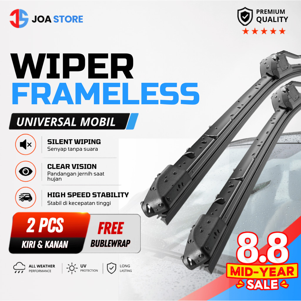 Wiper Mobil Frameless Soft Universal 1 Set Kiri Kanan U101