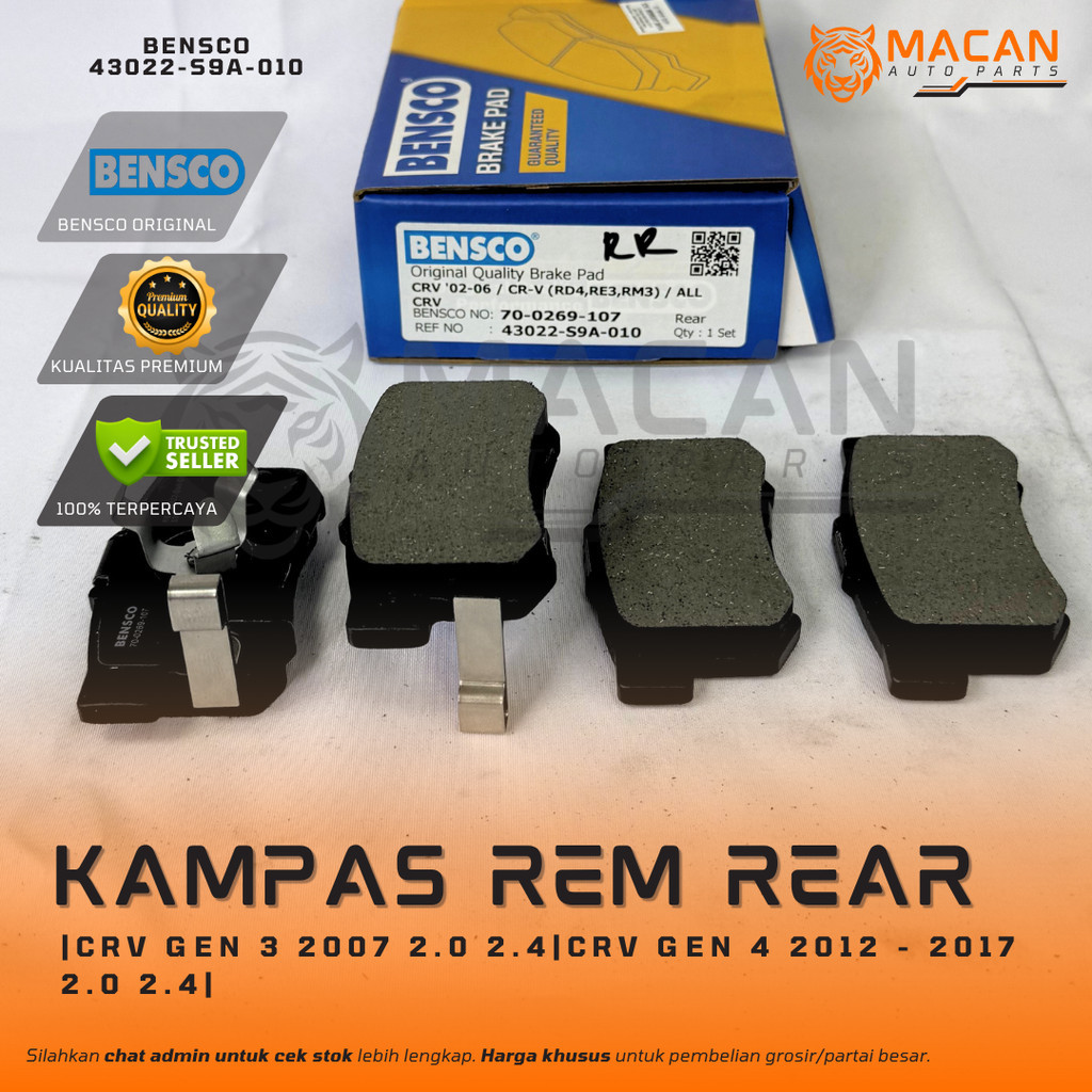 Kampas Rem Honda CRV Gen 3 2007 - 2011 CRV Gen 2 2.0 2.4 2002 CRV gen 4 2012 - 2017 2.0 2.4 Stream 1