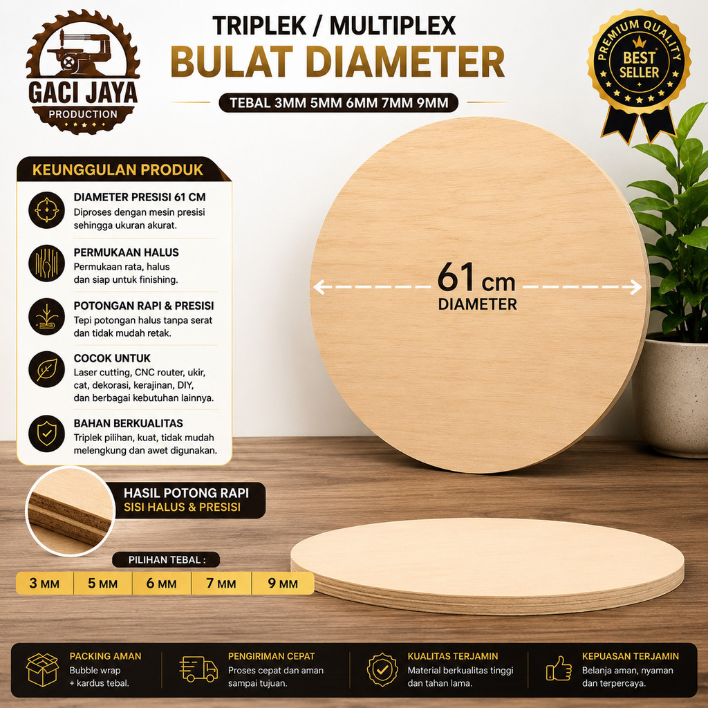 Triplek Bulat Diameter 65 CM | Multiplek Plywood Bundar 65cm