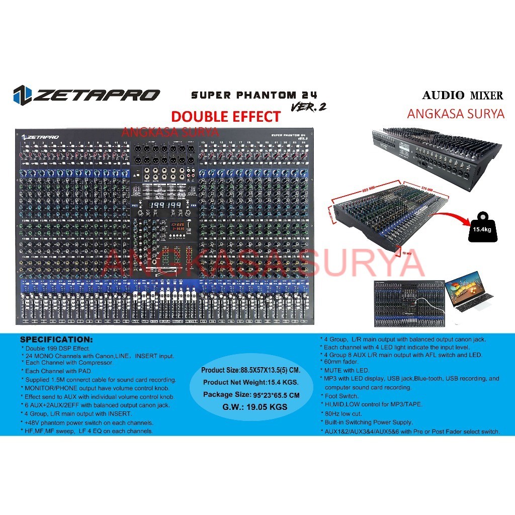MIXER AUDIO ZETAPRO SUPER PHANTOM 24 VER 2 ORIGINAL , COMPRESSOR, DOUBLE EFFECT / ZETAPRO ORIGINAL