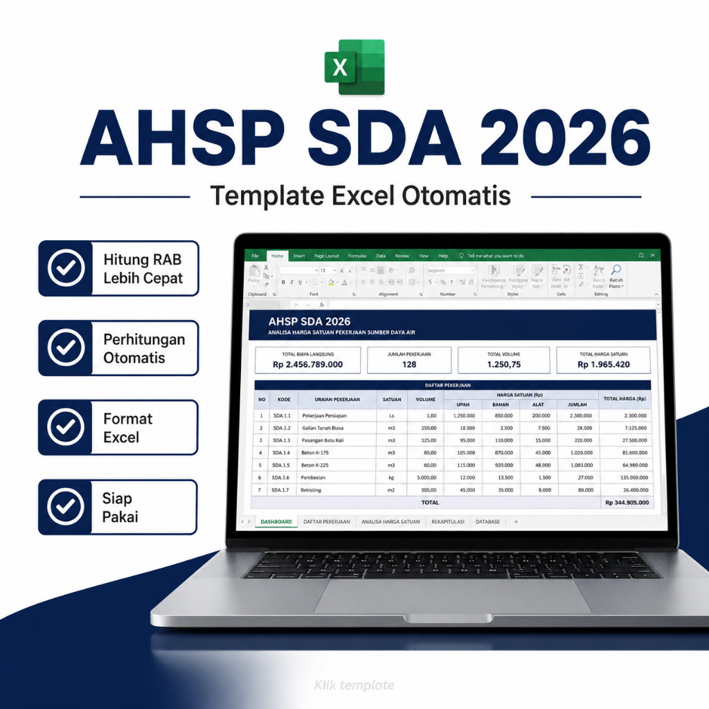 Template AHSP SDA 2026 Excel Profesional | Analisa Harga Satuan Pekerjaan Sumber Daya Air Hitung RAB