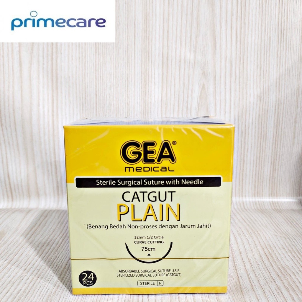 GEA Cat Gut Plain 3/0 / Cat gut Plain Benang dengan Jarum GEA box
