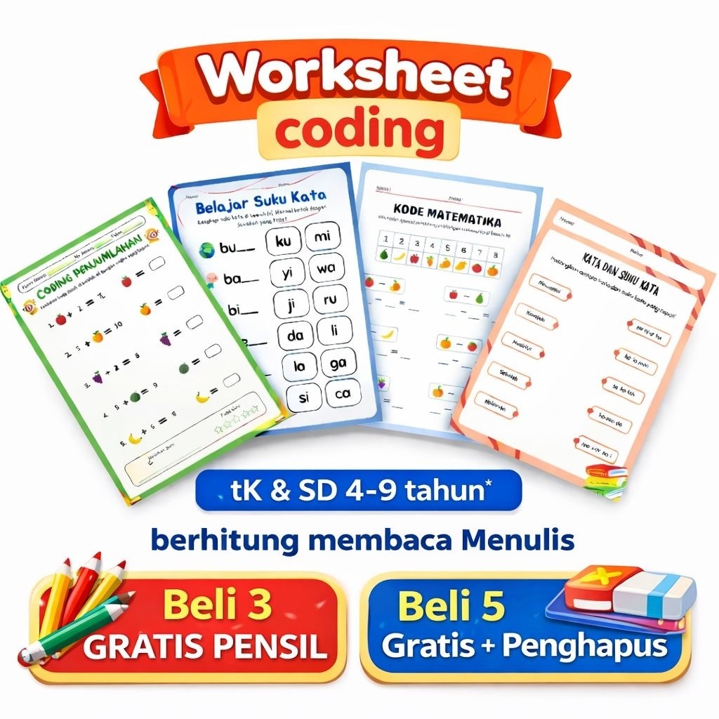 Dunia Anaku - 50 lembar Worksheet TK PAUD | aktiviti dan edukasi anak