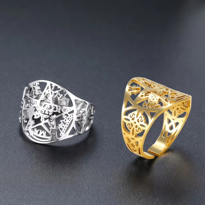 Cincin Tetragrammaton Ibrani Yahudi, Cincin Terbuka Simbol Penyihir, Cincin Pentagram Sihir untuk Wa