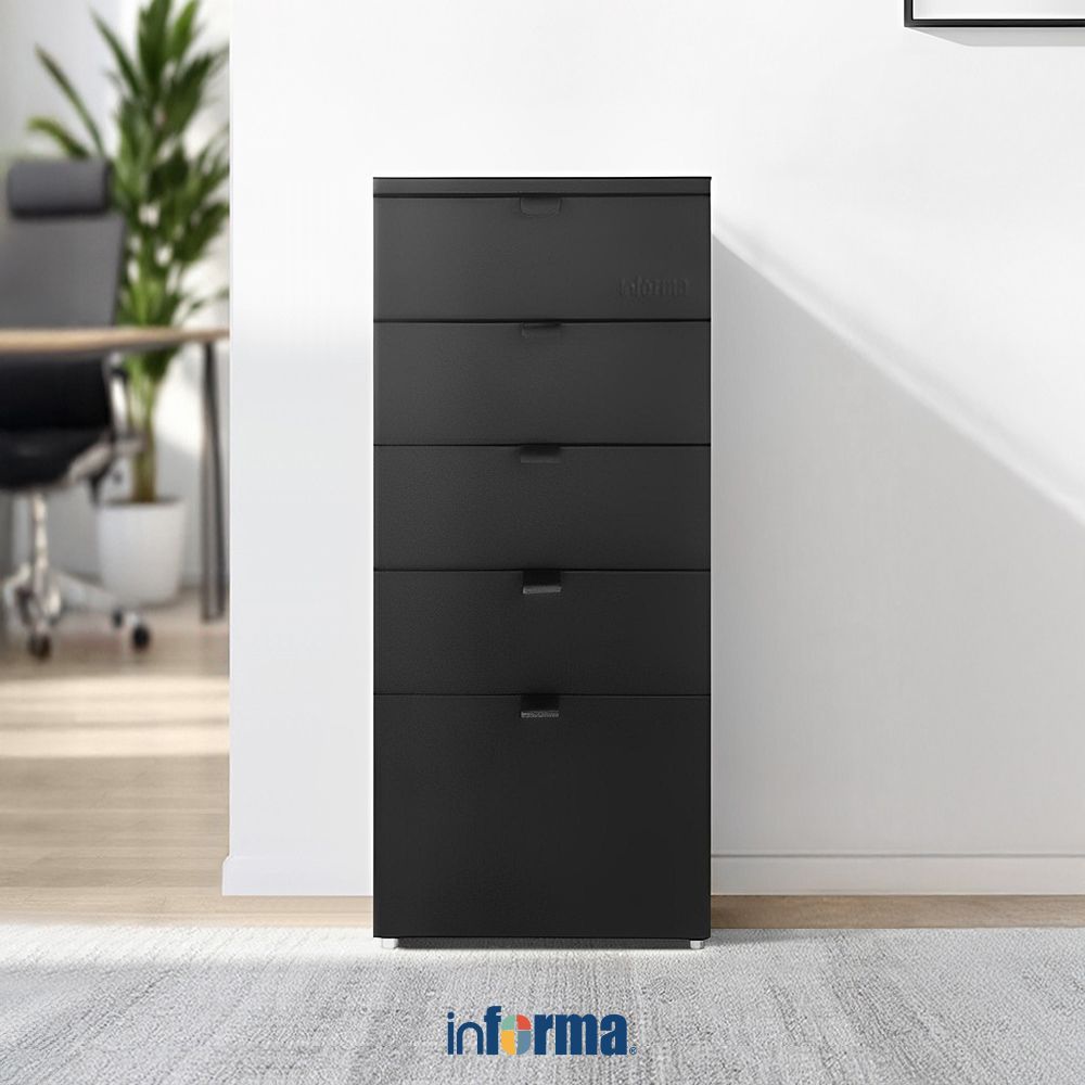 Informa Norden Laci Kantor 5 Tingkat Metal - Hitam Filing Cabinet Lemari Arsip Kabinet Berkas Penyim
