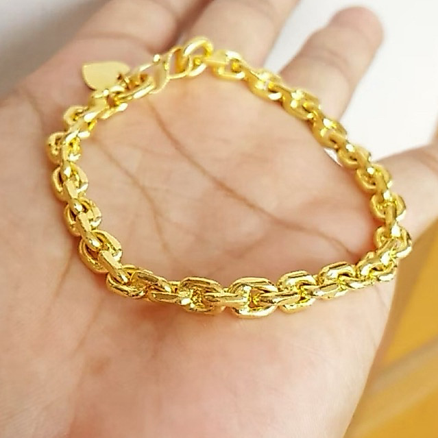 Gelang Tangan Rantai Medan Titanium Warna Emas24K Mewah Elegan Tidak Karat