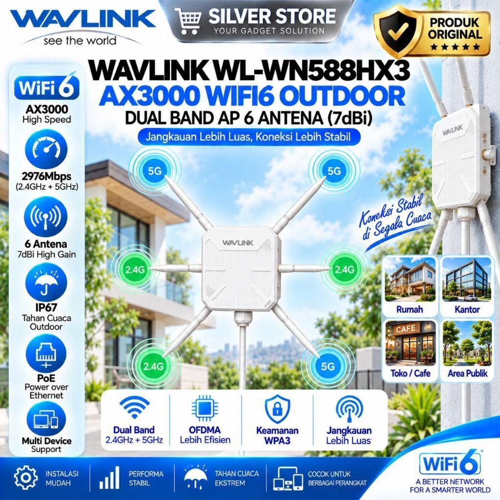 WAVLINK WL-WN588HX3 AX3000 WIFI6 OUTDOOR DUAL BAND AP G ANTENA TAHAN CUACA