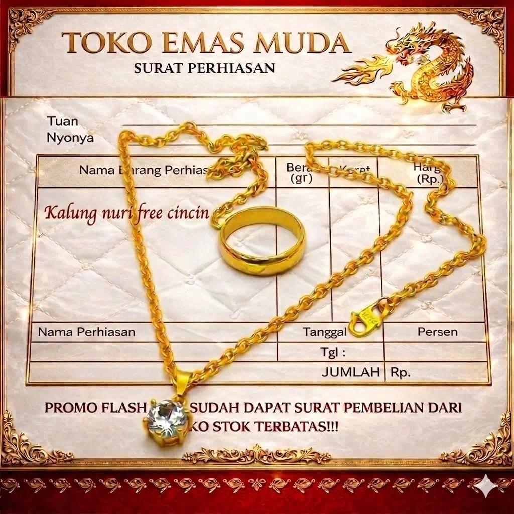 kalung wanita emas muda permata free cincin polos dapat surat toko