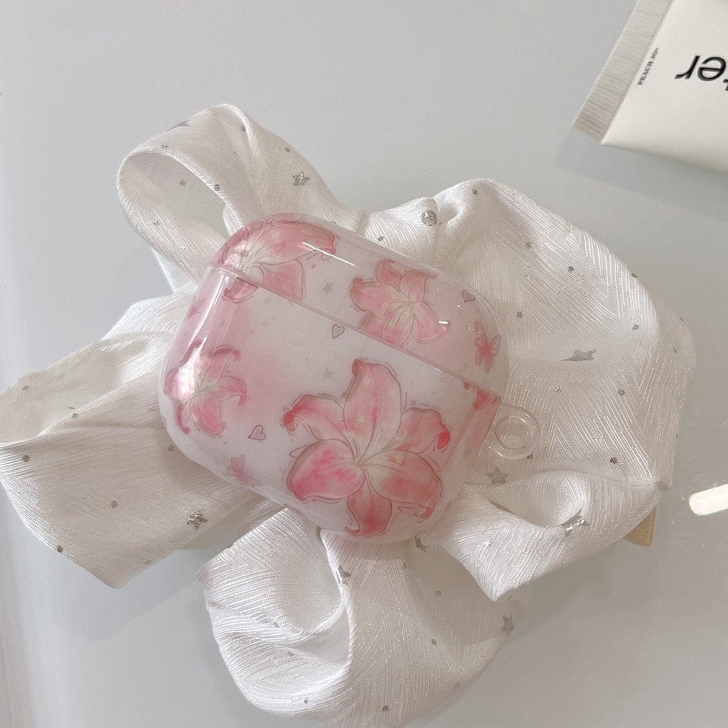 Casing AirPods 4 Cute Pink Lily Pendant Soft Anti Jatuh Pelindung AirPods Pro 3 Pro 2
