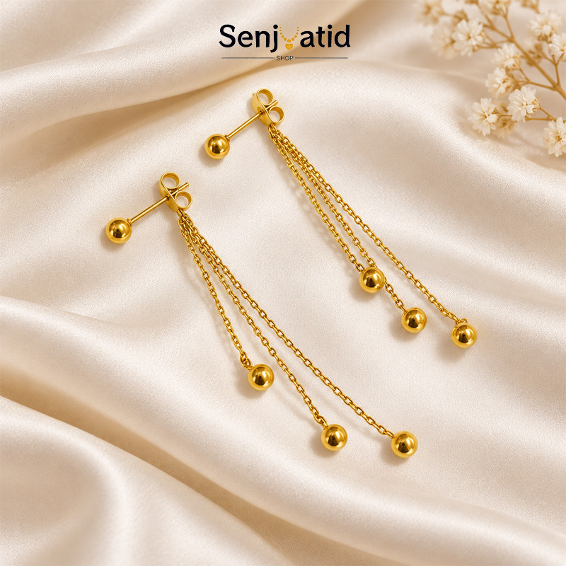 COD Anting Rantai Panjang Gaya Vintage Prancis Minimalis Desain Unik Rumbai Bola Dapat Dipakai Dua C
