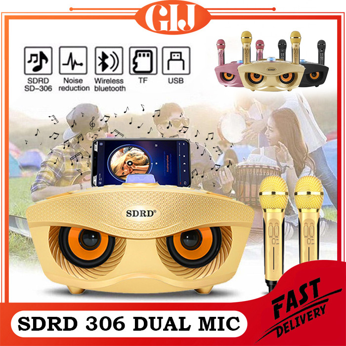 Speaker Bluetooth Karaoke SDRD SD 306 Wireless Mic Karaoke Dual Mikrofon Nirkabel