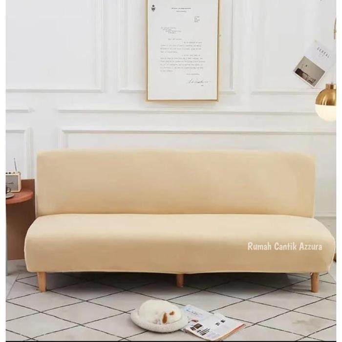 COVER SOFA BED POLOS SARUNG SOFA INFORMA STRETCH ELASTIS IMPORT - Beige, Large Promo 
