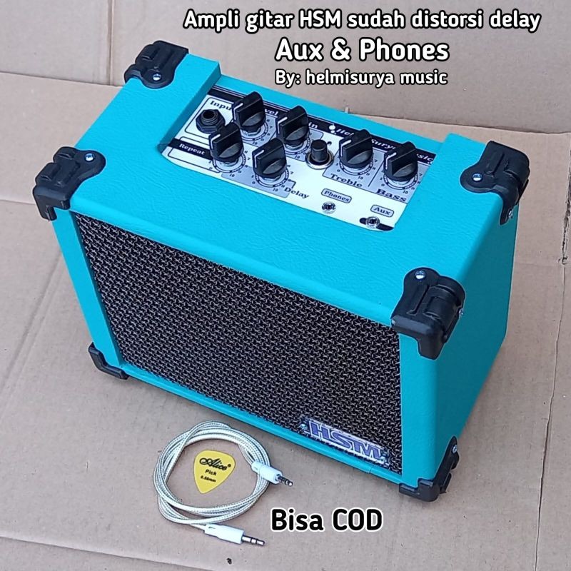 Ampli Gitar Mini HSM Delay Distorsi Aux Phones/ Ampli Gitar HSM Delay Distorsi Repeat Aux Phones/ Am