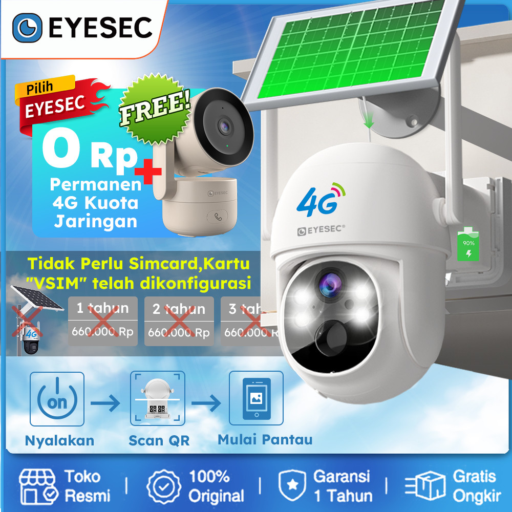 Blue Elektonik [Kuota 4G GRATIS Tanpa Batas] EYESEC CCTV 4G All Operator Tenaga Surya Outdoor Waterp