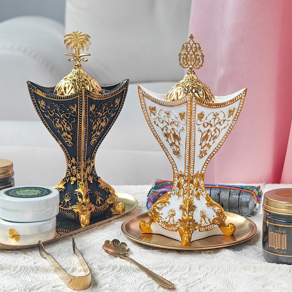 Tempat Bakar Dupa Bulat Arab Antik Resin Mewah Dupa Bakar Arab(4 Sudut) Detail untuk Hadiah dan Hias