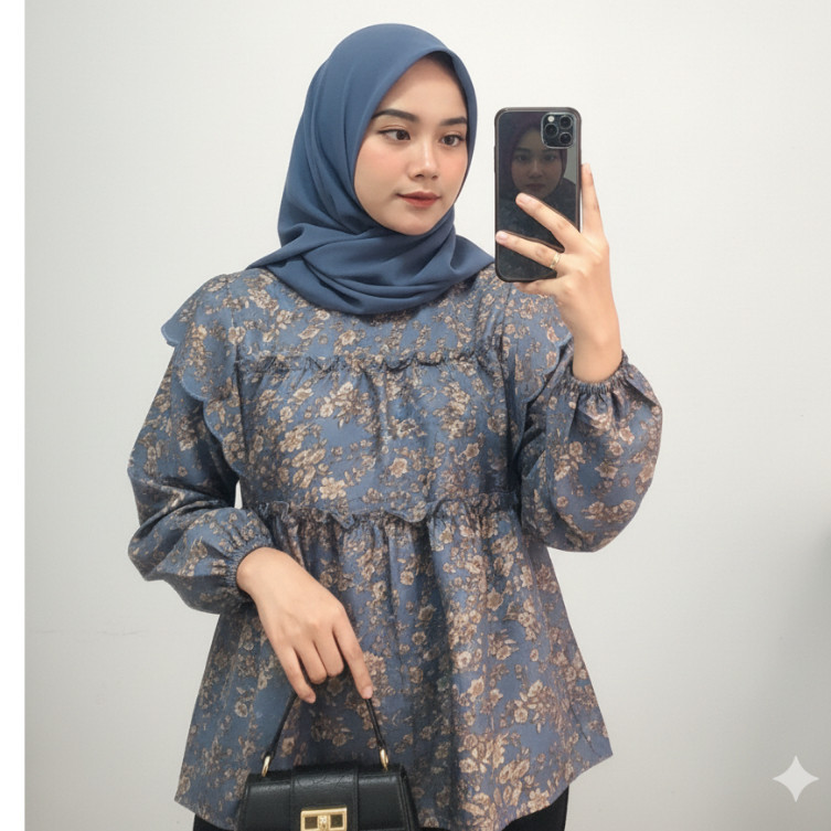KIELO - ZER BLOUSE GANYA DENGAN RUFFLE KERUT BAGIAN DADA MODEL BARU TREND FASHION NASIONAL / Atasan 