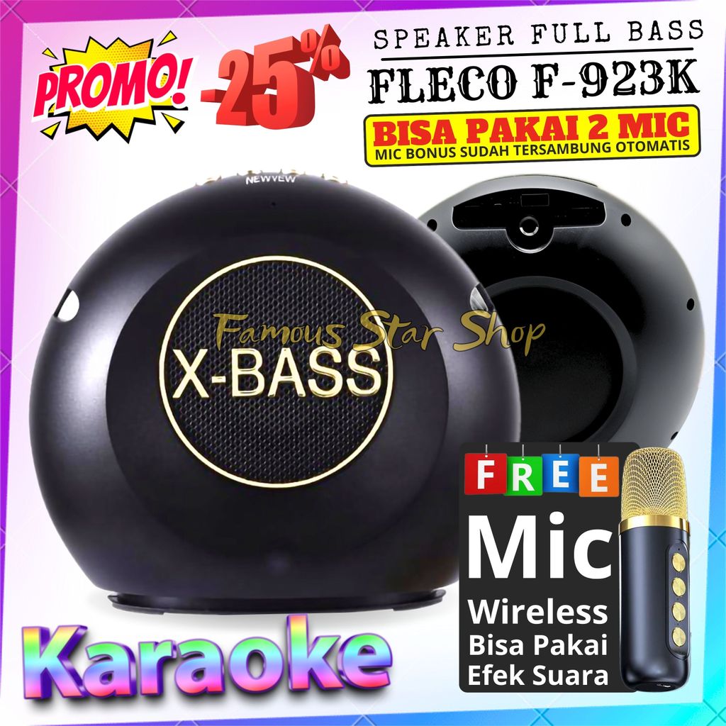 {CID} Speaker Bluetooth Portable Karaoke Type FLECO F-923K Free Microphone Wireless - Karaoke BT / U
