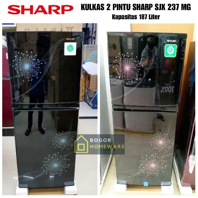 (KHUSUS BOGOR) KULKAS 2 PINTU SHARP SJX 237 MG NO FROST GLOSSY DOOR 187 LITER