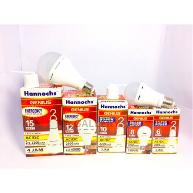 HANNOCH LAMPU EMERGENCY Otomatis GENIUS 6w / 8w /10w /12w / 15w AC/dc + Fitting / LED ORIGINAL