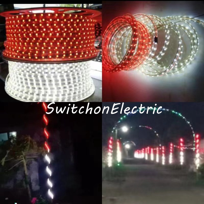 Paket Lampu Led Strip Selang Merah+ Putih +Adaptor 3528 220V 4M~ 12Meter Merah+ Putih