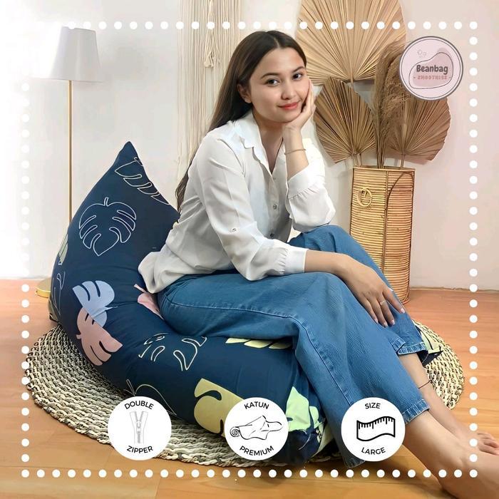 Temankitaa Temankitaa Bean bag triangle plus isi motif Leaf Navy size dewasa - beanbag murah berkual
