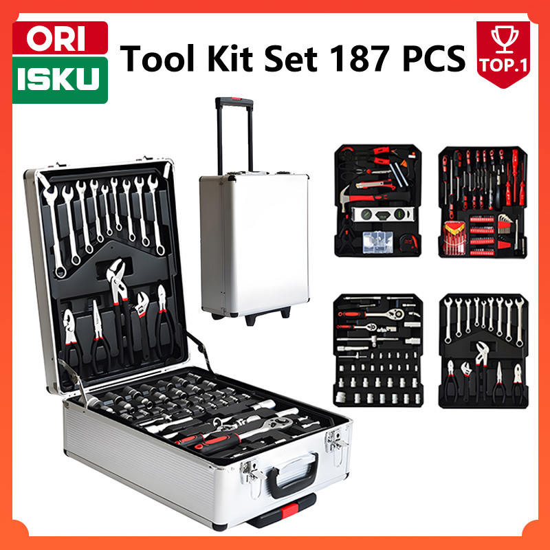 ISKU Toolkit Set 187/82/61/53/37PCS/kunci shock set/kunci set lengkap 1 box bengkel/kunci Bengkel mo