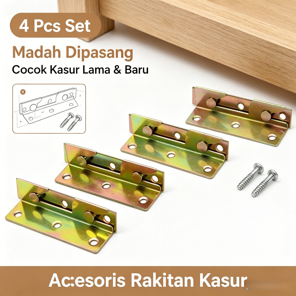 4 set Hak Engsel Dipan Bed Hinges Set Plat Siku Baja Plus Baut Hak Dipan Cantol Bracket Engsel Medan