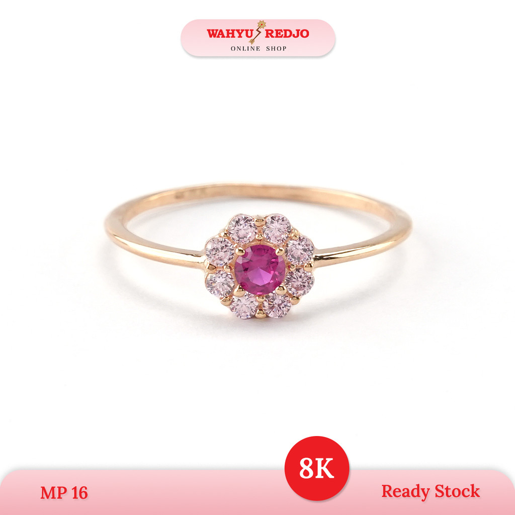Cincin Emas Kiara Bulat Pink Bunga Pink UBS Kadar 8K Wahyu Redjo  PMR