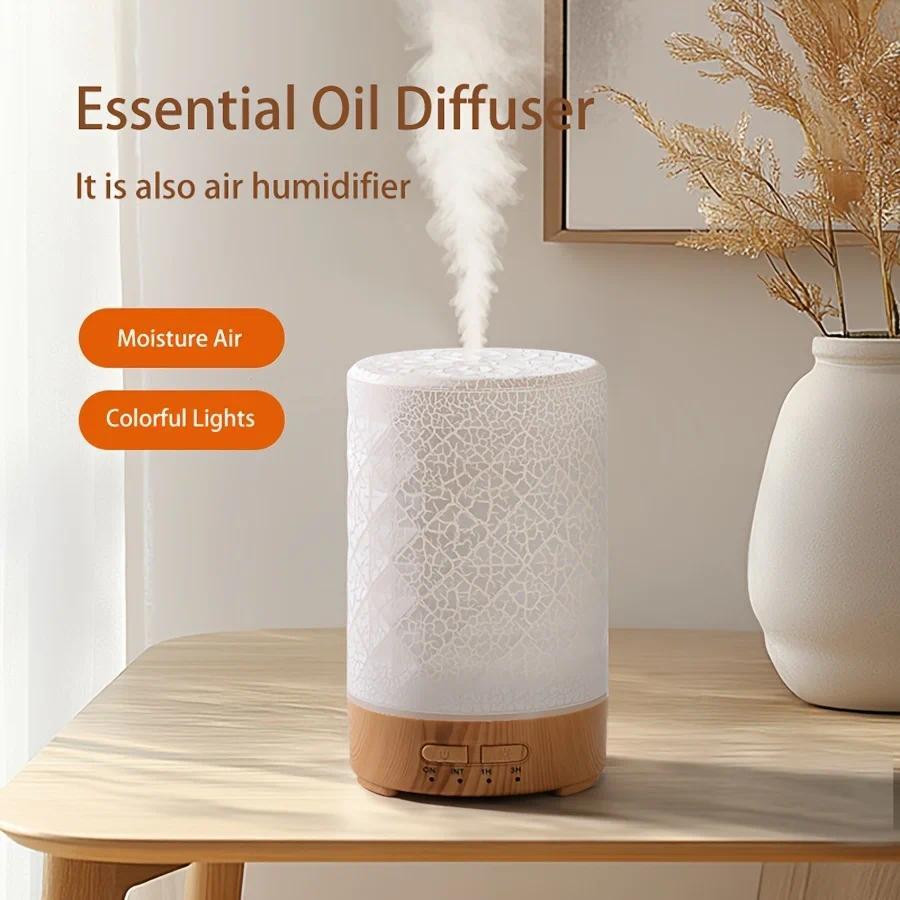 150ml Crack Design Essential Oil Diffuser USB Powered with  7 Color LED Lights Ultrasonic Air Humidi