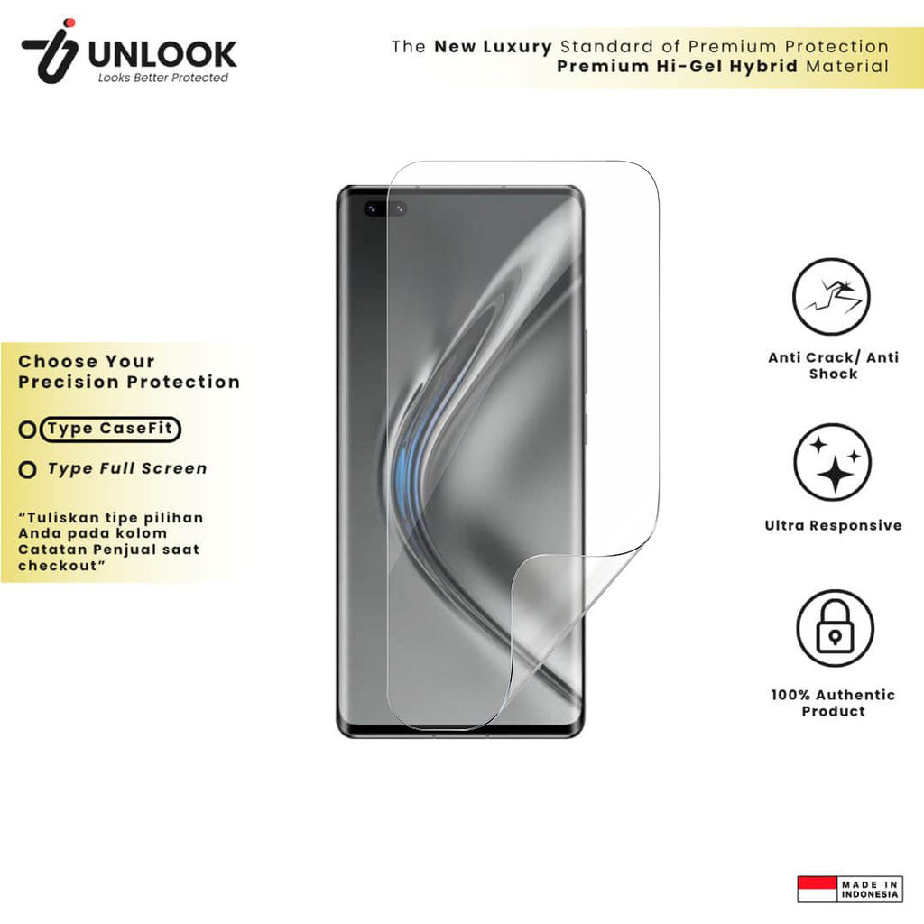 UNLOOK Hi-GEL HYBRID Hydrogel+ Screen Protector for Honor V40 5G, V30 Pro, V30, Power, Play9T, Play7