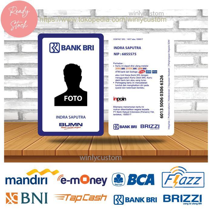 Kartu Emoney BRI BRIZZI ID CARD Bank BRI Tanda Pengenal Murah - 2 SISI - MANDIRI EMONEY