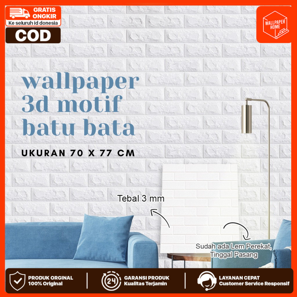 WALLPAPER HOME - Wallpaper Dinding 3D Foam Motif Batu Bata 70 X 77 CM Dekorasi Dinding Warna