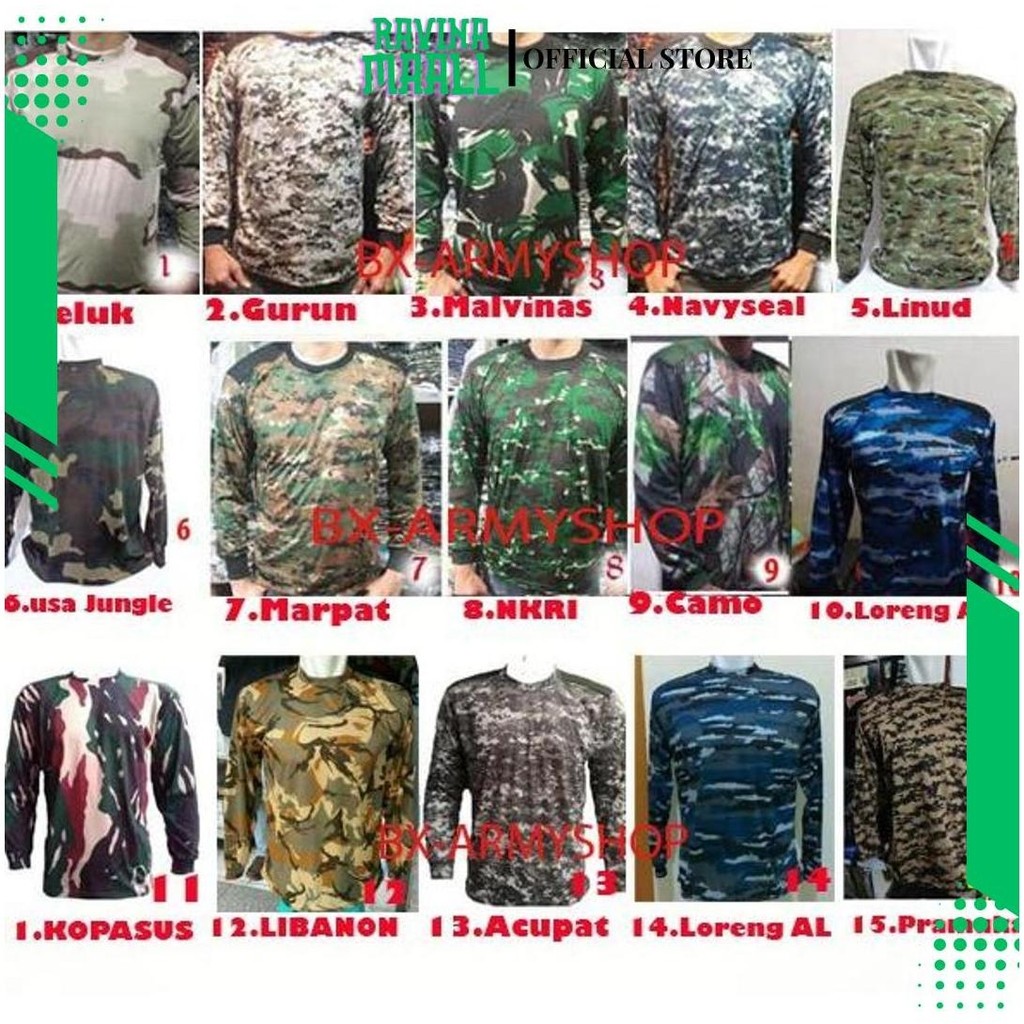 KAOS LORENG ARMY LENGAN PANJANG BX Ori