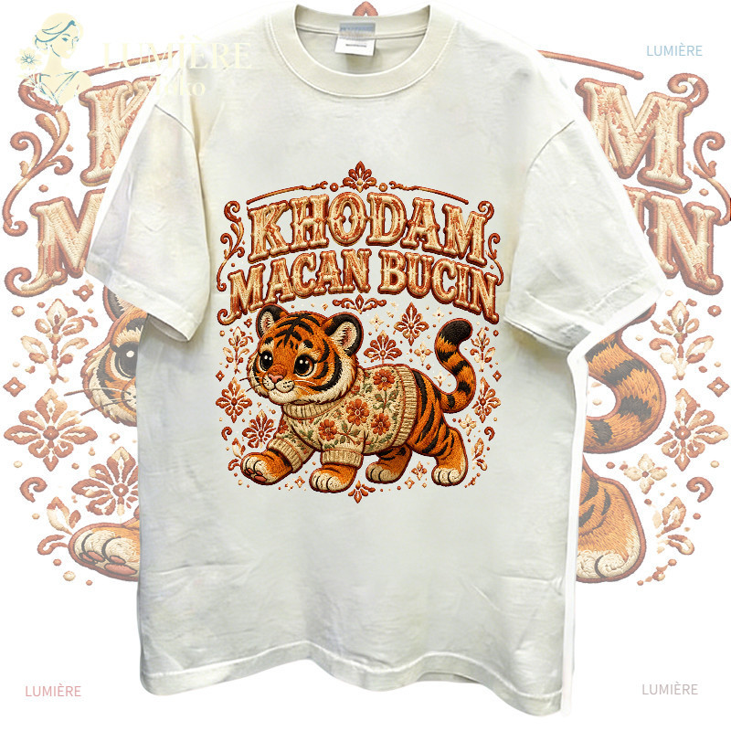 [COD]LUMIÈRE Toko|kaos wanita gaya korea oversize lengan pendek motif khodam macan bucin atasan tren