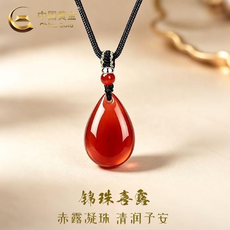 Liontin Tetesan Air Batu Akik Merah Perak Murni, Kalung Anyaman Buatan Tangan, Hadiah Liburan