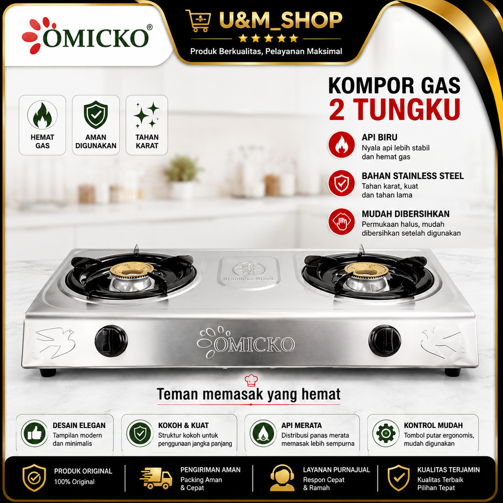 kompor 2 tungku stainless OMICKO kompor 2 tungku omicko/kompor 2 tungku omicko stainless kompor gas 